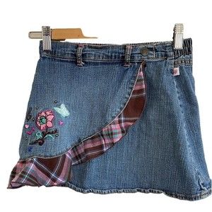 Lil bratz girls jean skirt size 6X embroidered flowers and butterflies
